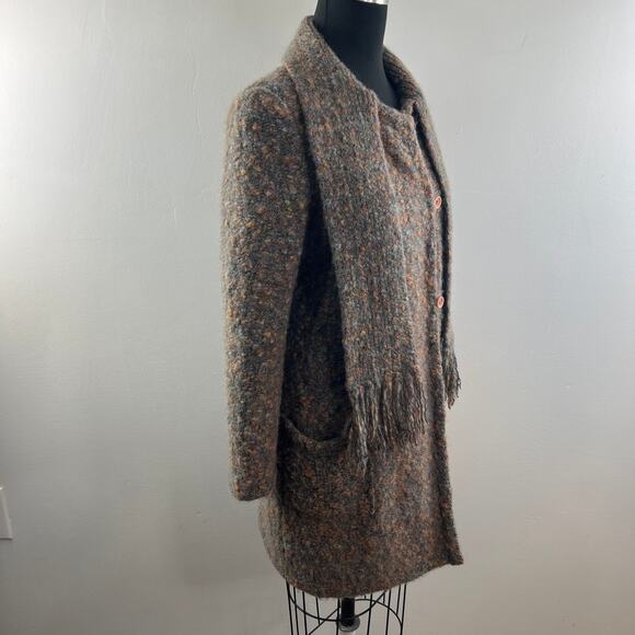 I.B Diffusion Brown Cardigan Sweater Mohair Wool Knit Size Large L with Scarf - Picture 5 of 10